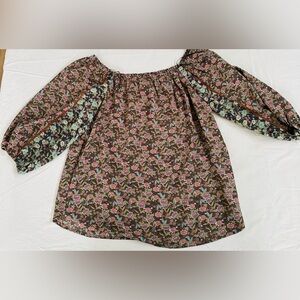 Boho Off the shoulder blouse neutral colors with touches of pink